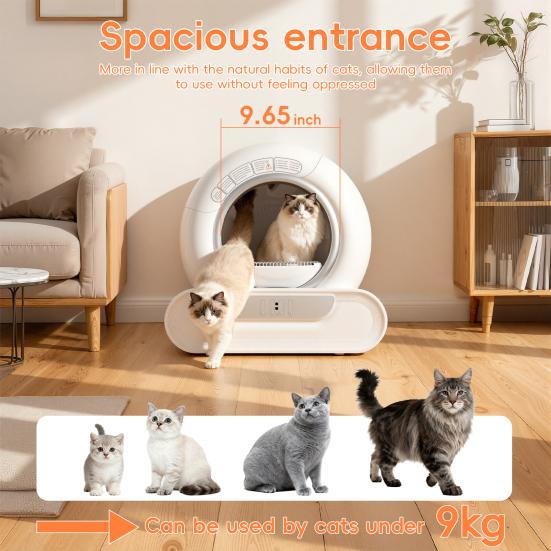 Lettiera autopulente per gatti, Lettiera elettrica per gatti, Lettiera intelligente per gatti con controllo remoto tramite APP, Ingresso spazioso, Grande