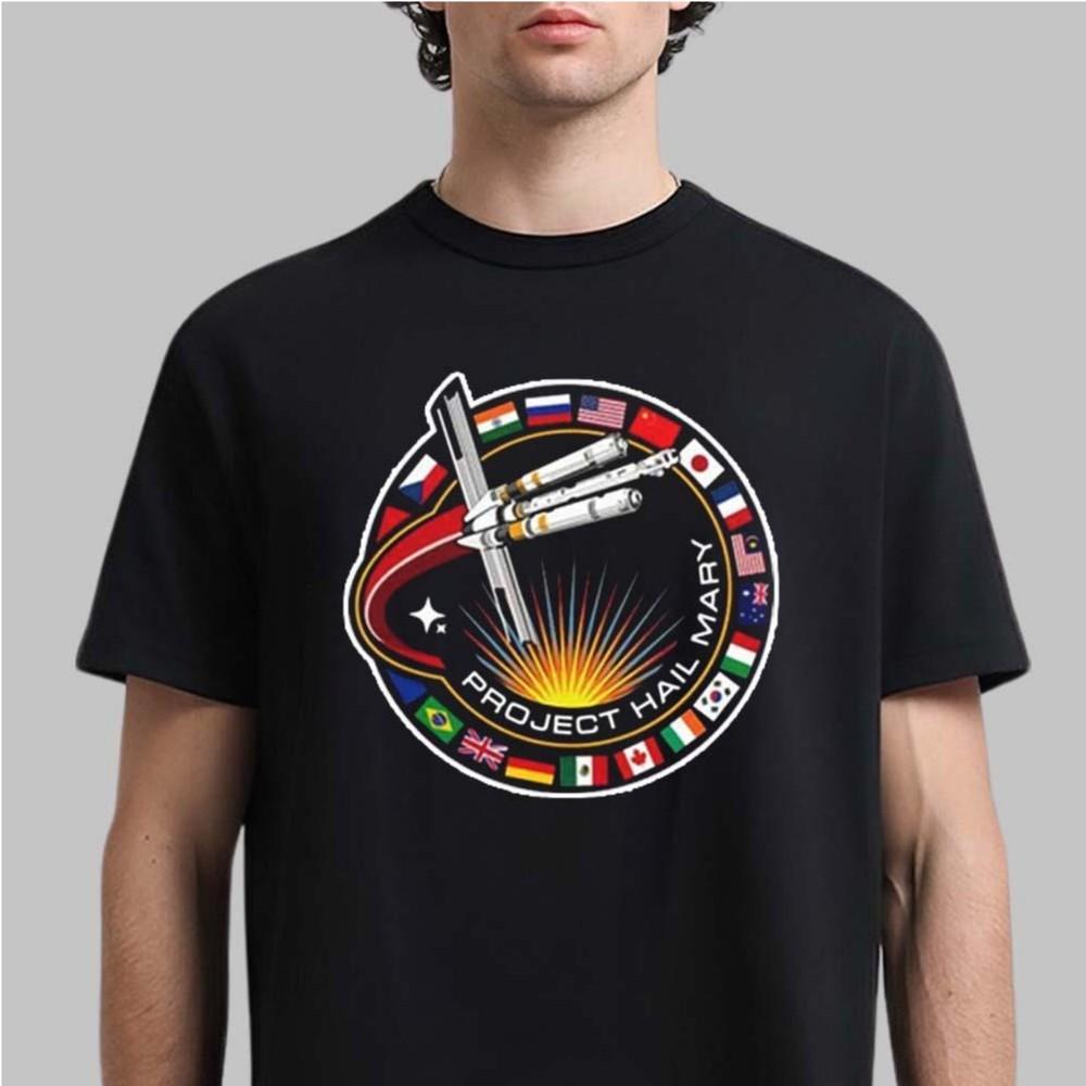 Project Hail Mary Spaceship With Nation Flags Mission Patch Tshirt Unisex T-Shirt S