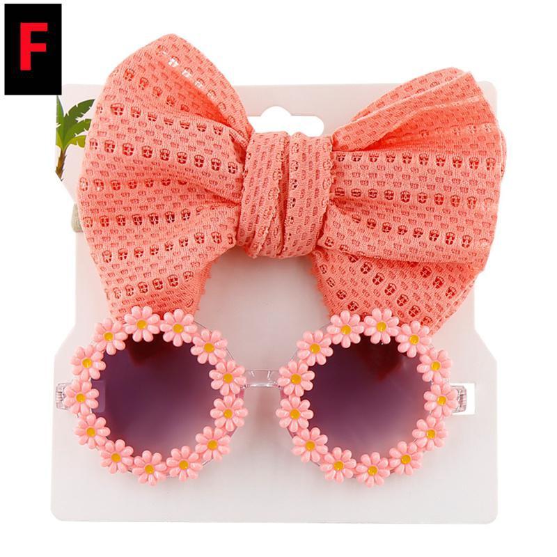 

Новинка, 2 шт./упак., винтажные детские летние повязка на голову с бантиками, солнцезащитные очки, детские солнцезащитные очки, защитные очки, детские аксессуары для волос F