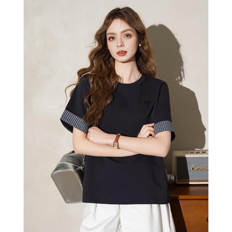 ET BOITE Women s Bow-Knot Short Sleeve T-Shirt L тёмно-синий