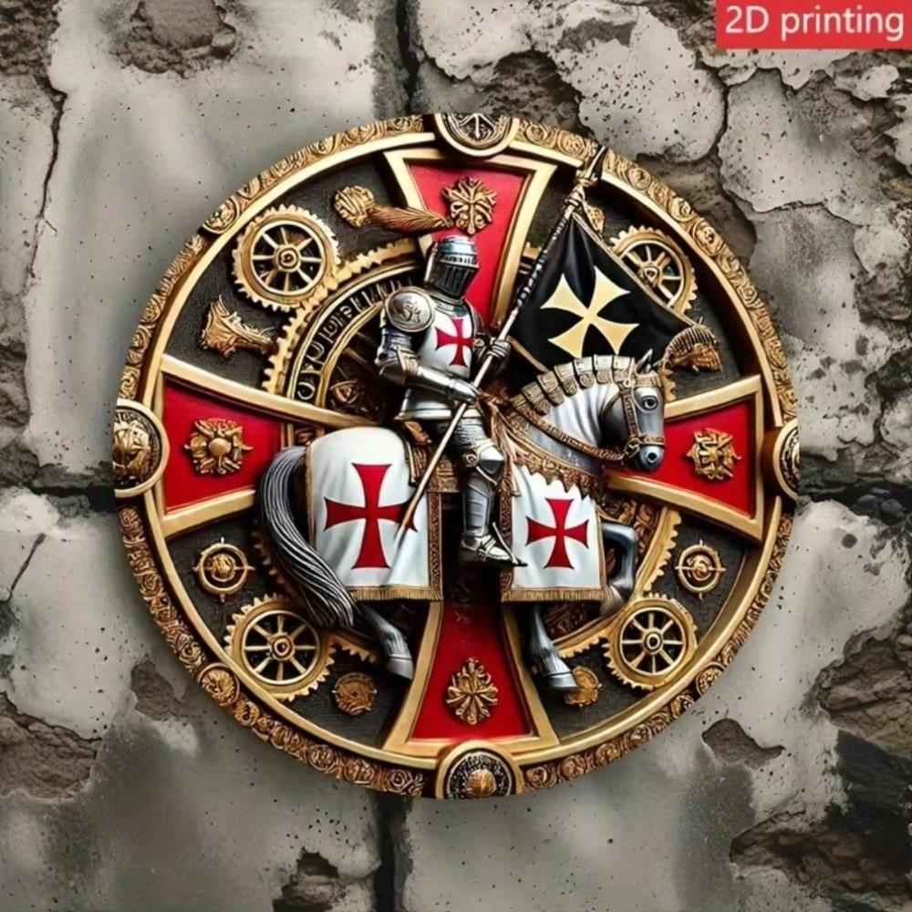 Металлическое настенное искусство Тамплиерский Рыцарь Декор Рыцарь в Доспехах Дизайн с Крестом Металлический Финиш 20x20