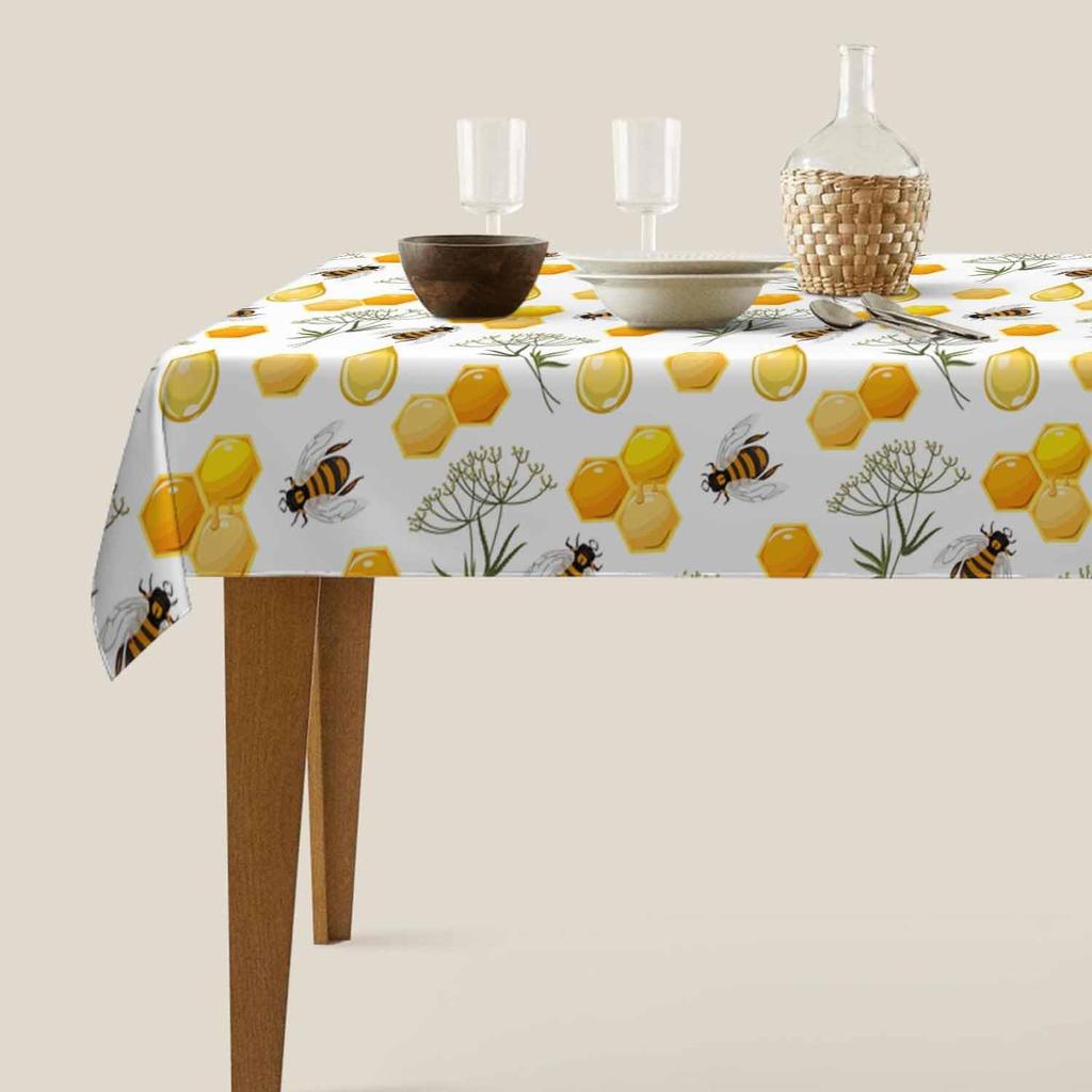 Bees Honeycombs Yellow Rectangular Tablecloth Nectar Honey Beehive Farm Polyester Table Cloths for Dining Kitchen Outdoor Picnic Camping Party