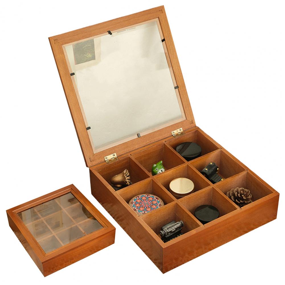 Schmuckaufbewahrungsbox 9 Fächer Holz-Aufbewahrungsbox mit Acryldeckel Steinsammlung Organizer Retro Schmuck Kleine Sammlerstücke