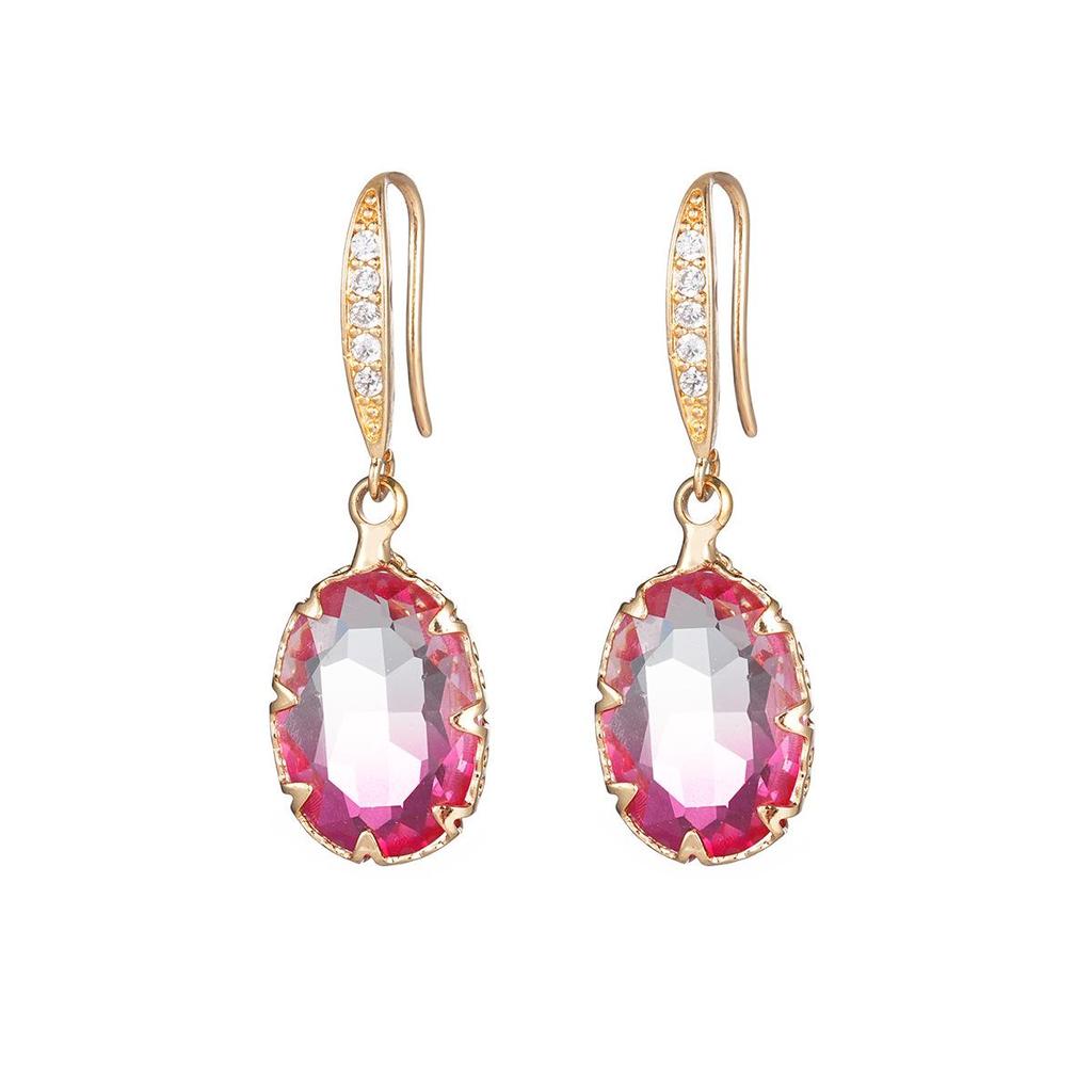 Elegant Geometric Oval Gemstone Earrings with Zircon Inlay - Exquisite Tourmaline Design
