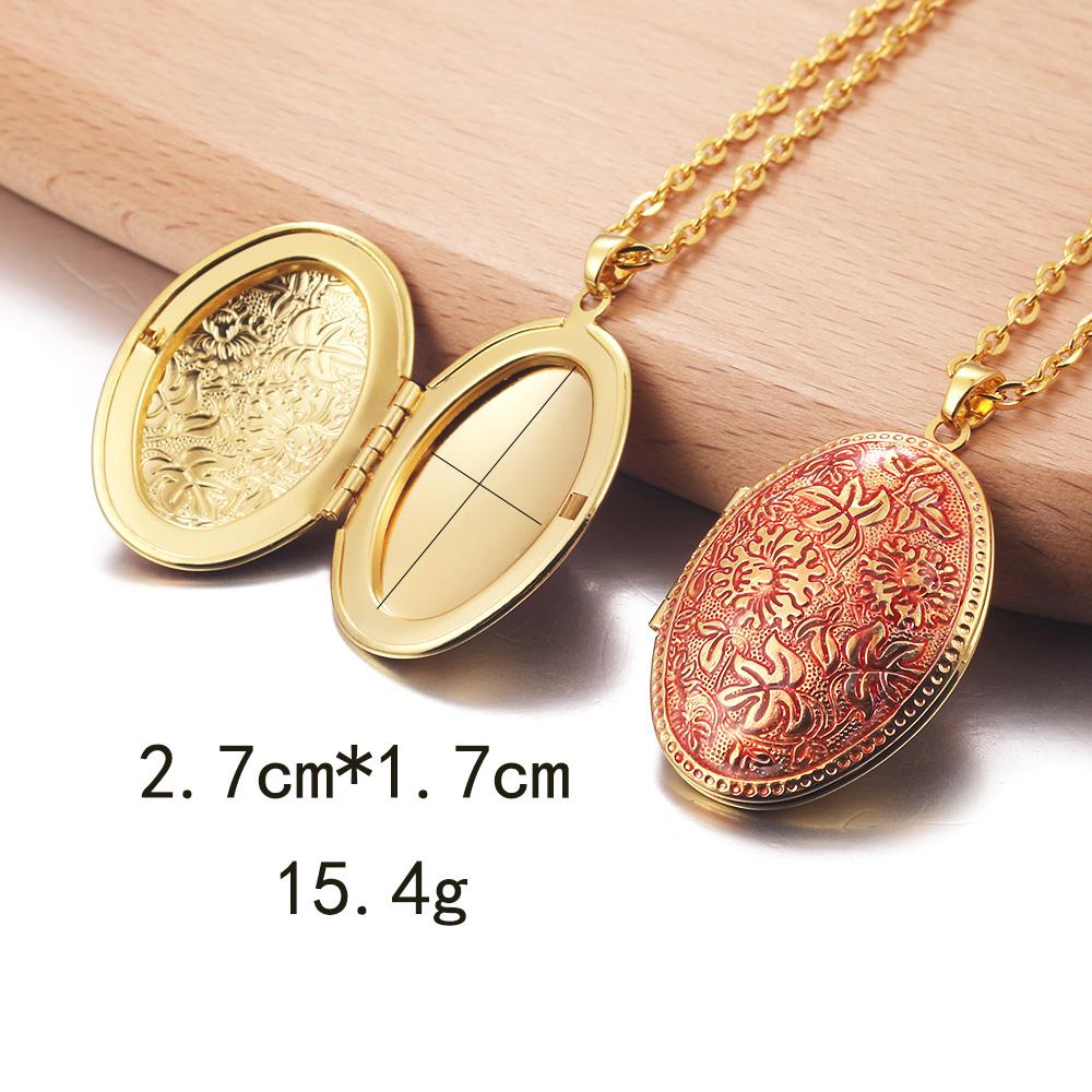 Golden Locket Pendant Mood Necklace Emotion Women Men Lovers Photo Frame Box Choker Necklaces Fashion Love Enamel Jewelry