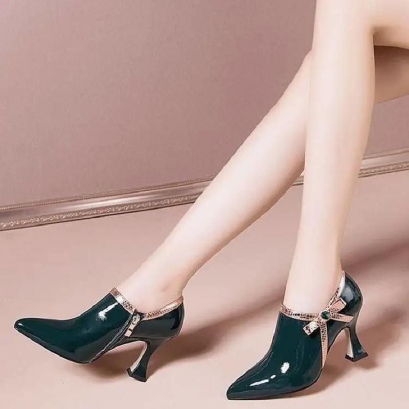 Botki damskie moda damska wysoka jakość czarne szpiczaste seksowne buty imprezowe pani wiosna i lato zielone buty ab765