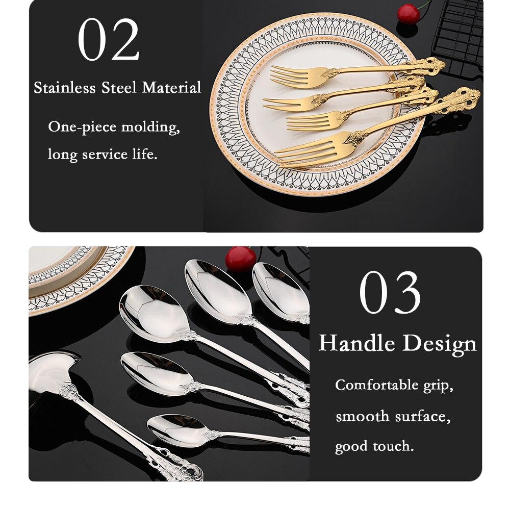 Retro Lyx Guld Silver Servis Vintage Silver 18/10 Rostfritt stål Middagskniv Gaffel Sked Bröllopsbestick Western servisset