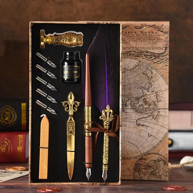 

Набор гусиных ручек в европейском стиле с чернилами, новые ретро-перьевые ручки для погружения, оптовая продажа, лаковая печать, студенческие карандаши для погружения, перьевые ручки, подарки