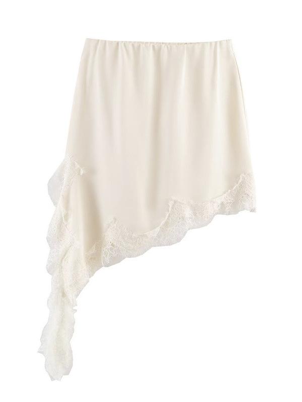 2026 Spring/Summer Women's Asymmetrical Lace Midi Skirt with Irregular Hem