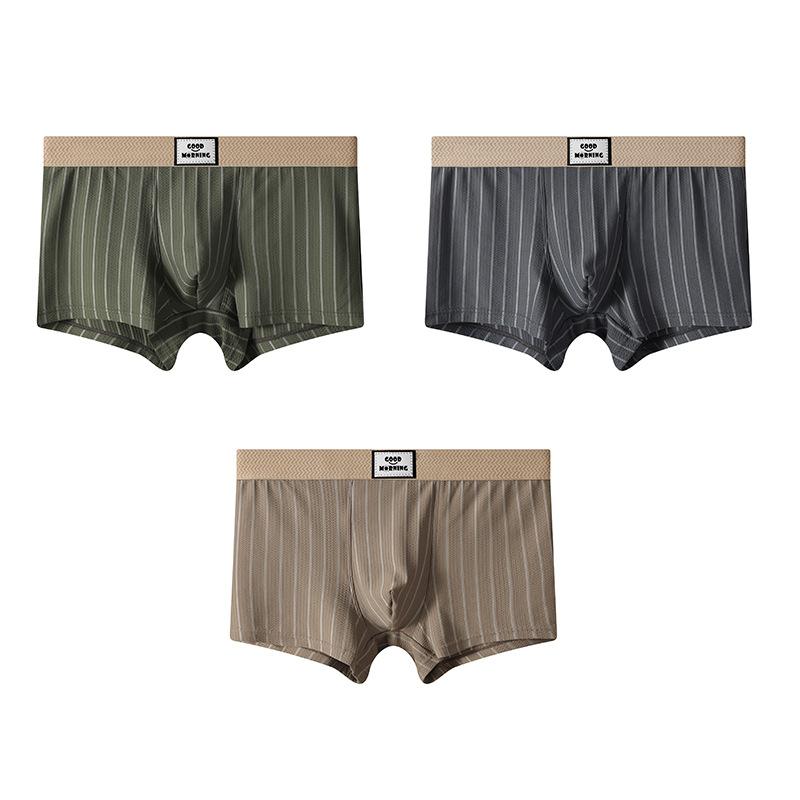Men's Cotton Underwear Striped Mid-rise Boxer Shorts Male Comfortable Breathable Underpants U Bulge Pouch Sexy Panties