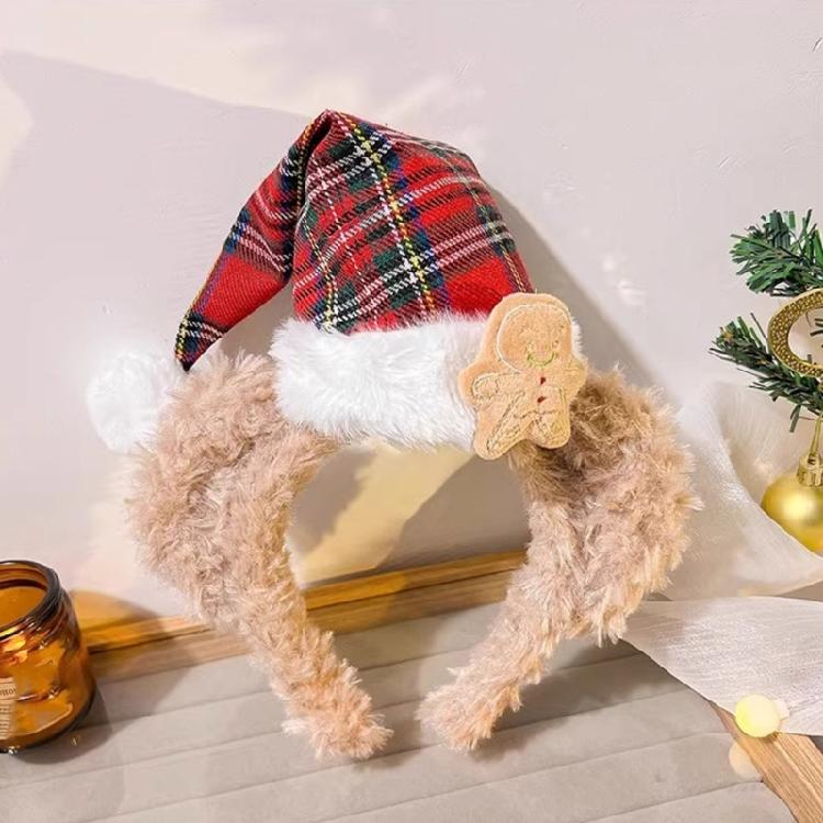 Plush Christmas Headband Festival Bear Hairhoop with Santa Hat Family Gathering Headhoop Holiday Party Props Hairband