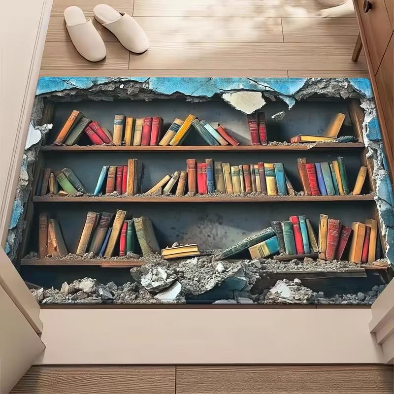 Vintage Broken Bookshelf Carpet Door Mat WELCOME Rug Non-Slip Indoor Mat Machine Washable Rug for Living Room Entryway