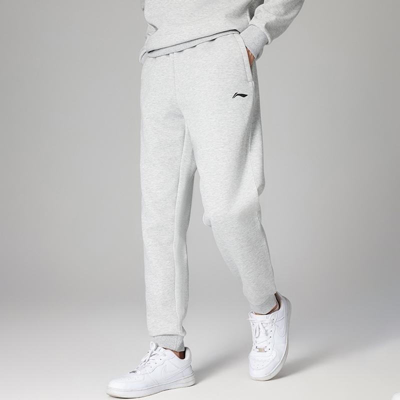 Li Ning Badminton Series Athletic Casual Series Fitted Thick Solid Color Knitted Sweatpants Men bottoms AKLVD49-2