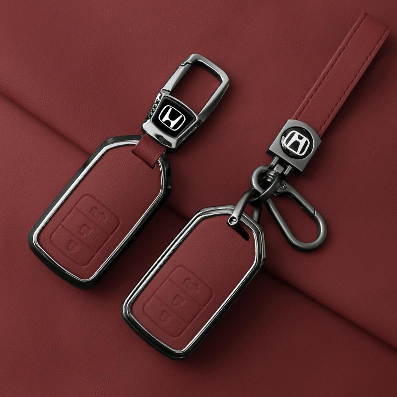 Zinc Alloy Leather Car Key Case Cover Shell Holder For Honda Vezel City Civic Jazz BRV BR-V HRV Protector Keychain Accessories EB1