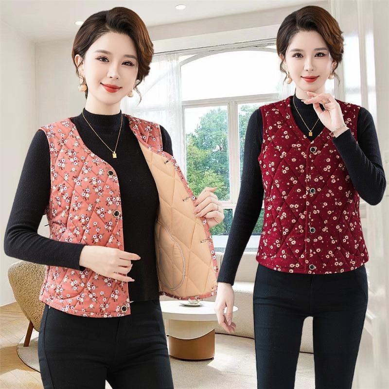 Kwiatowa kamizelka damska jesień i zima ciepła kamizelka do noszenia wewnątrz i na zewnątrz kamizelka podszewka