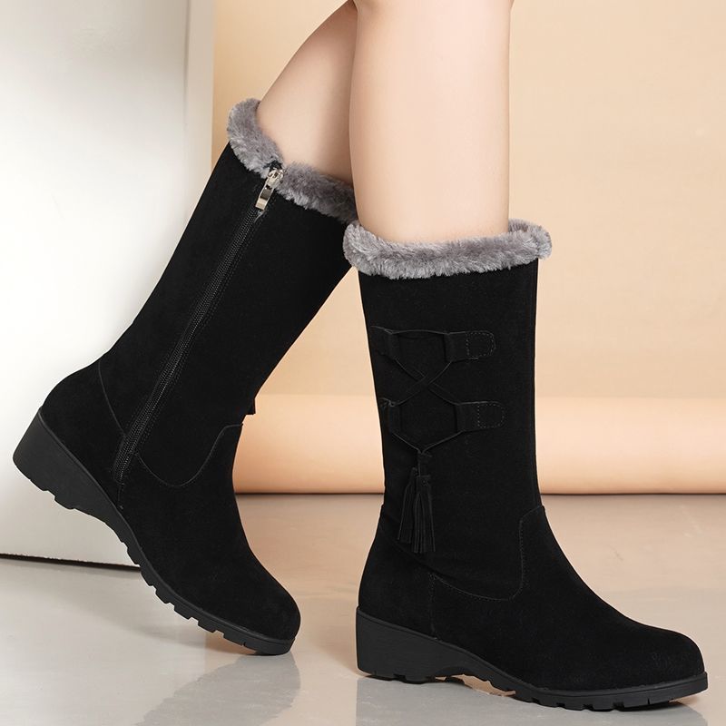 Women's Lightweight Comfortable Thick Sole Cold Warm Padded Snow Boots Non-slip Wear Outdoor Sports Mid-calf Cotton Boots