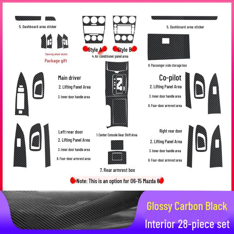 Mazda 6 Mittkonsol Växelspak Film: Dekorationsstickers för interiör (2003-2015)