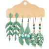 3Pairs Women Hollow Leaf Teardrop Round Dangle Ear Stud Hook Earrings Jewelry