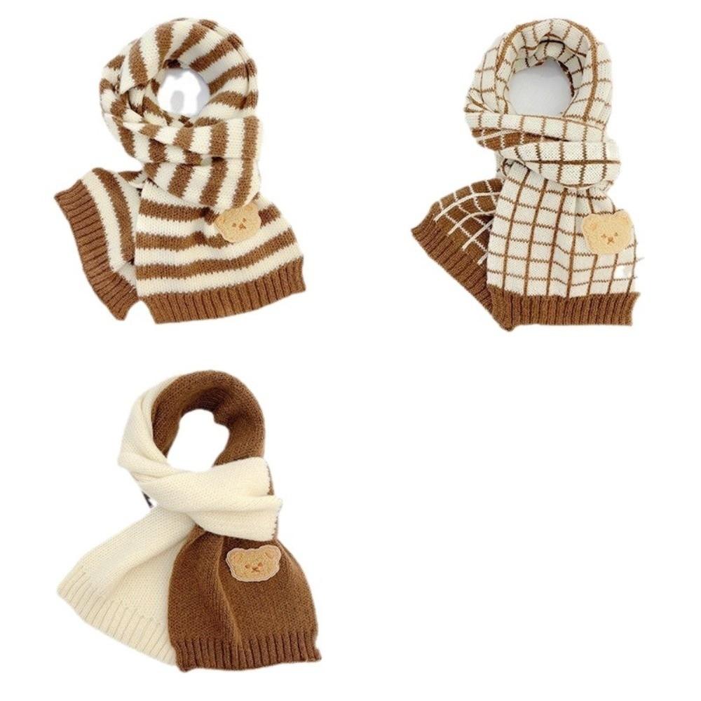 Winter Warm Children's Scarf Cute Bear Neck Cover Cute Striped Knitted Scarf