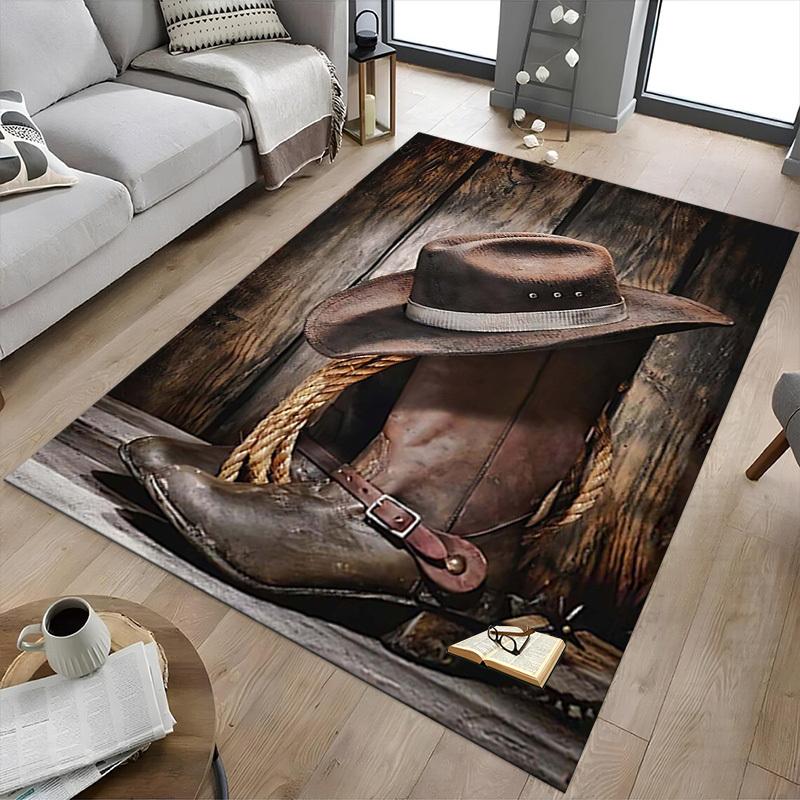 1PC Cowboy hat, leather boots Anti-slip carpet, suitable for Office, bedroomand playrooms. It can also be used as a sofa footrest cover-W27