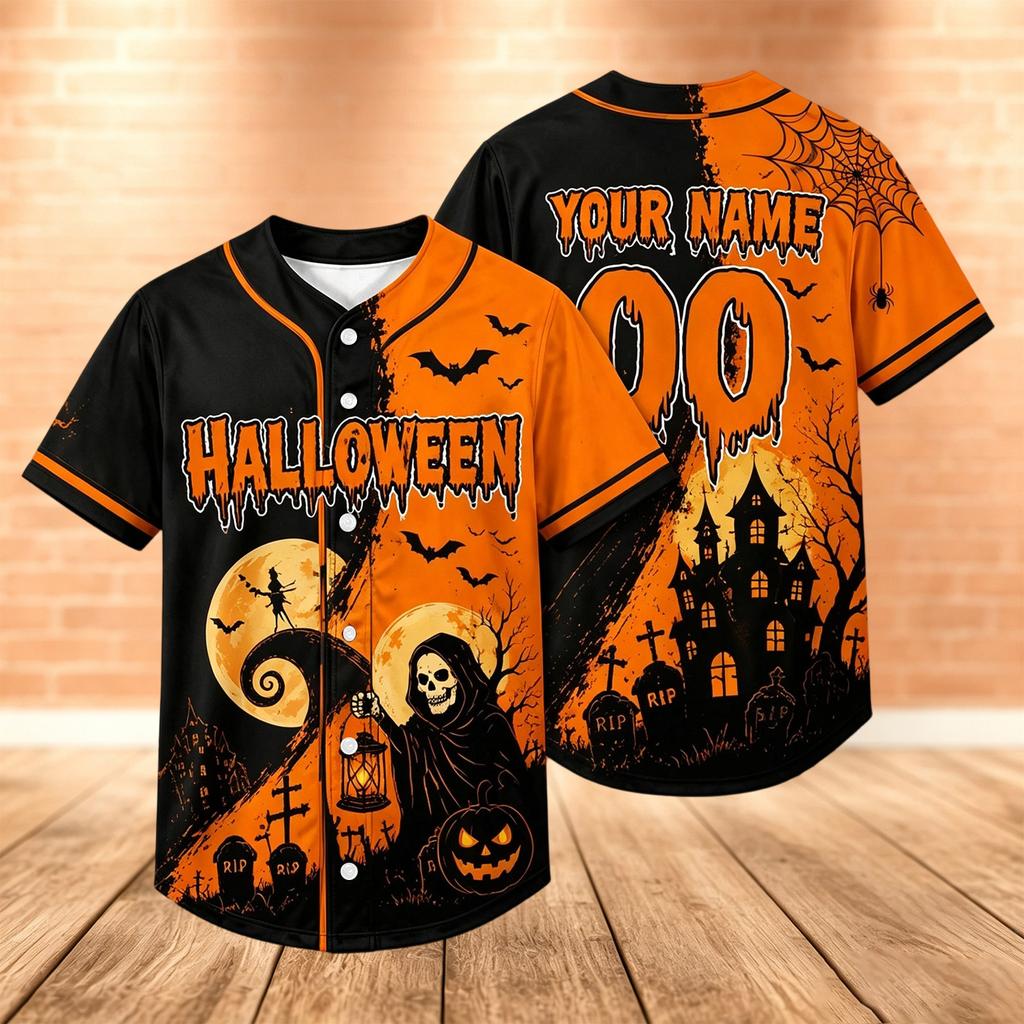Custom Halloween Baseball for Men Women and Kids Sports Team Top