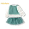 Girls' Autumn Ruffle Collar Shirt & Cake Skirt Three-Piece Set