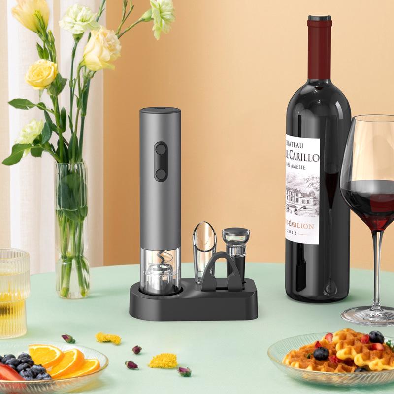Electric Automatic Wine Bottle Opener, Battery Powered Cordless Corkscrew with Foil Cutter & Stopper, Gift Box Set