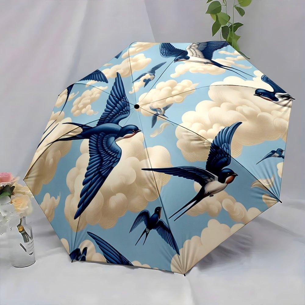 Folding umbrella Flying Swallows and Clouds Pattern Creative portable folding umbrella for Christmas and other holiday