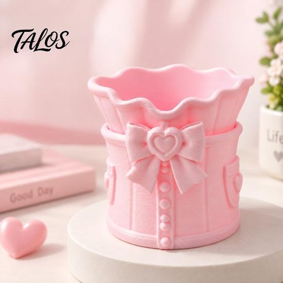 Desktop Organization Cup Pink Bow Makeup Brush Holder, 3D Printed Desk Organizer, Cosmetic Holder Brushes & Pen Storage for Vanity Decoration