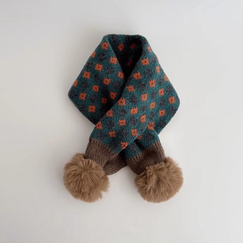 Baby Girl Boy Neck Scarves Kids Plaid Wool Scarf Children Knitted Girls' Scarfs For Toddler Child Cotton Warm Neckerchief Winter