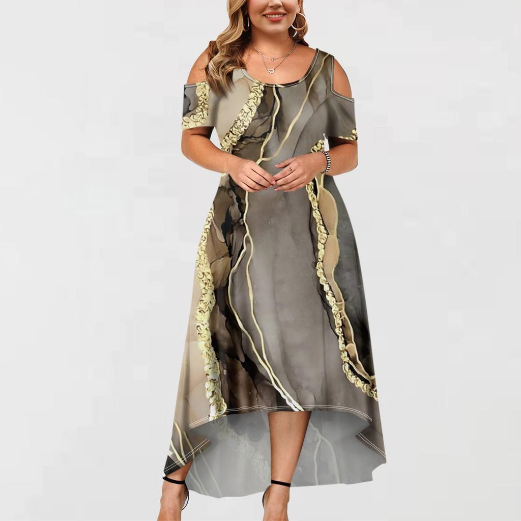 Women's Casual Fashion Printed Dress Round Neck Short Sleeve Pullover Dresses