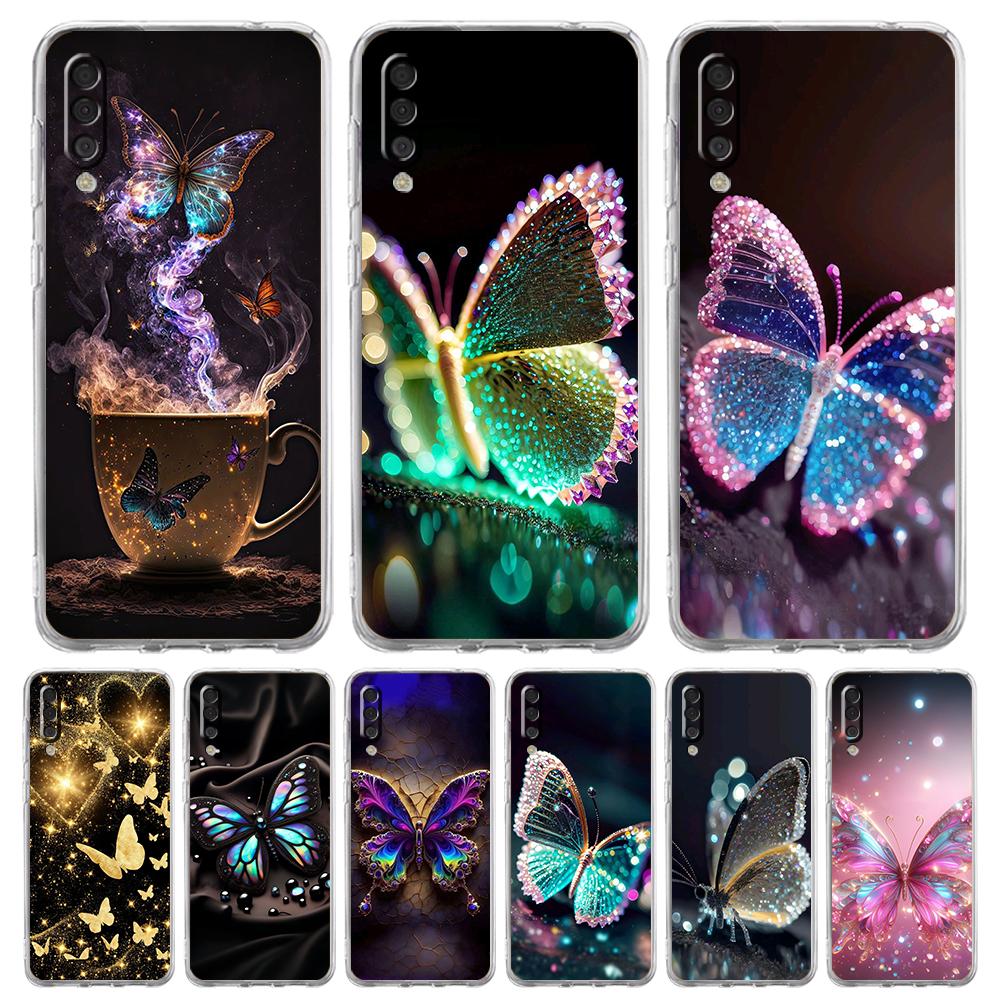 Luxury Butterfly Glitter Clear Transparent Phone Case for Samsung Galaxy A16 A14 A12 A22 A24 A42 A02 A03S A06 A20 A30 A40 Cover