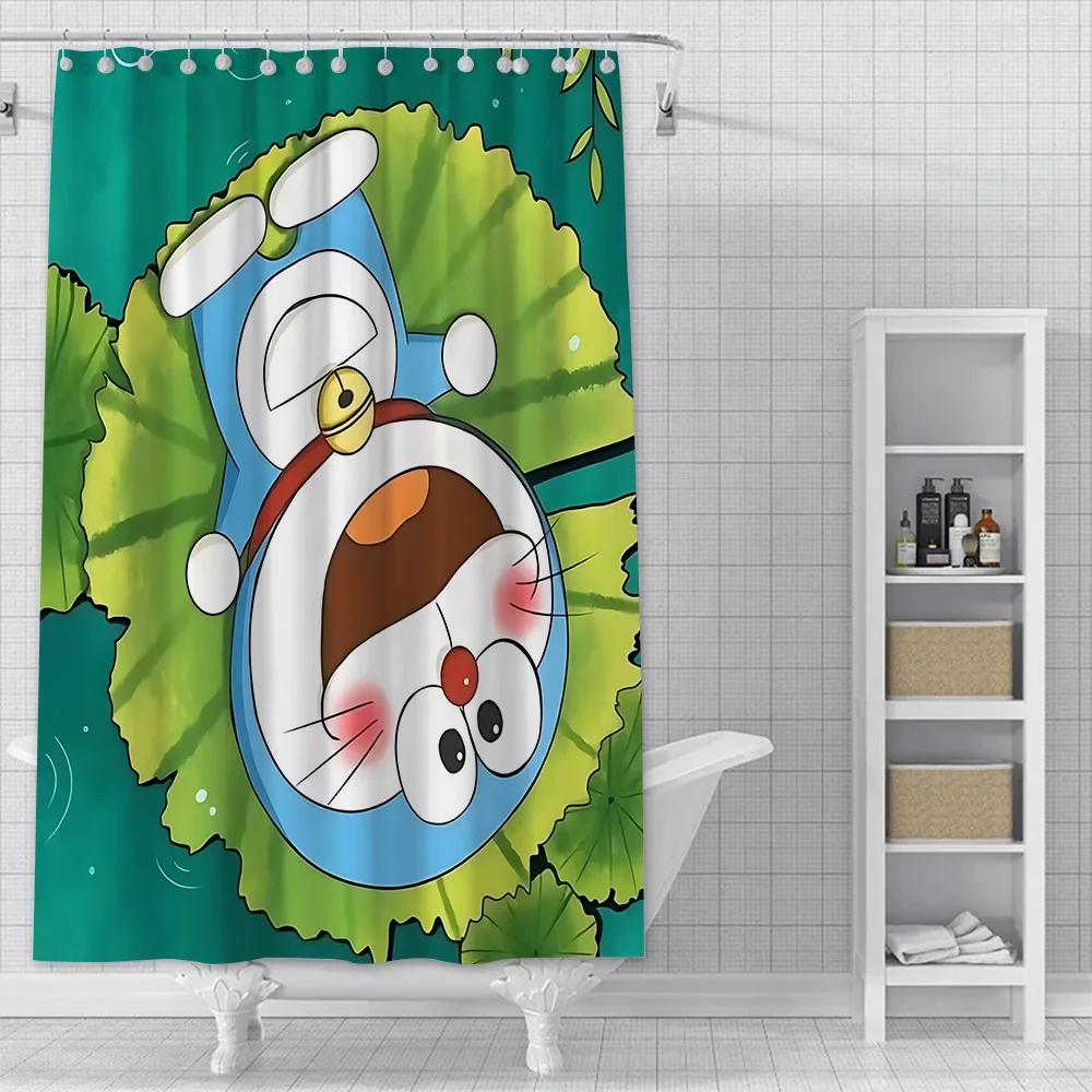 PO01 Lovely Cartoon D-Doraemons Shower Curtain Waterproof Polyester Fabric Bath Curtains Home Bathroom Decor Curtain With Hook