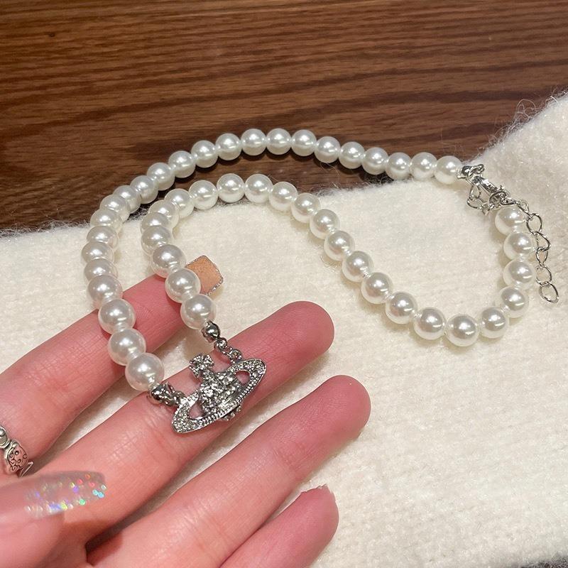 Empress Dowager Saturn pearl necklace niche collarbone chain female summer temperament choker neck chain accessories