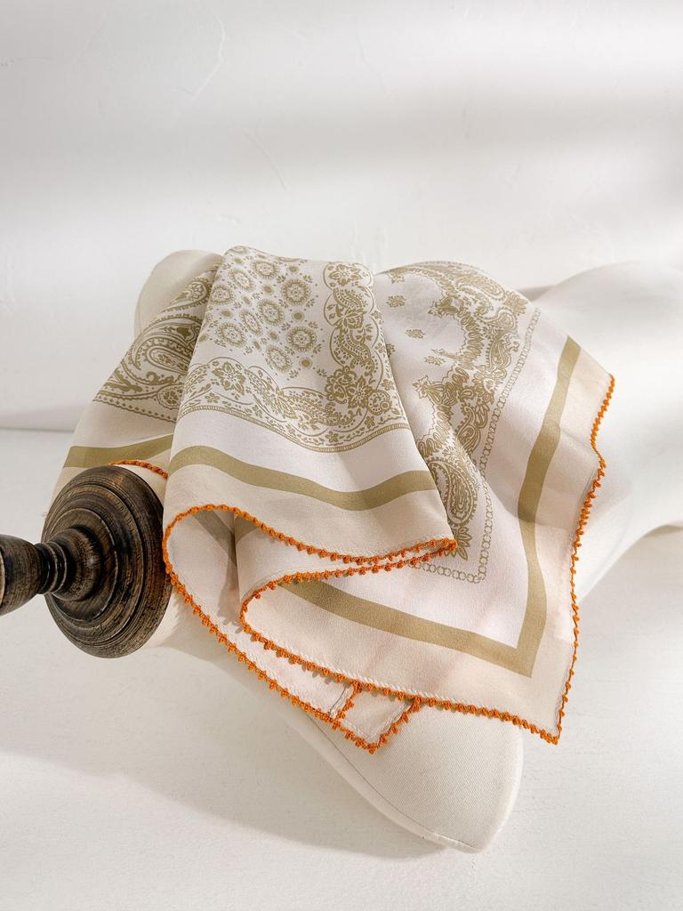 Classic retro spring new 111 mulberry silk square scarf premium light luxury national style double crepe lace silk scarf women's accessories