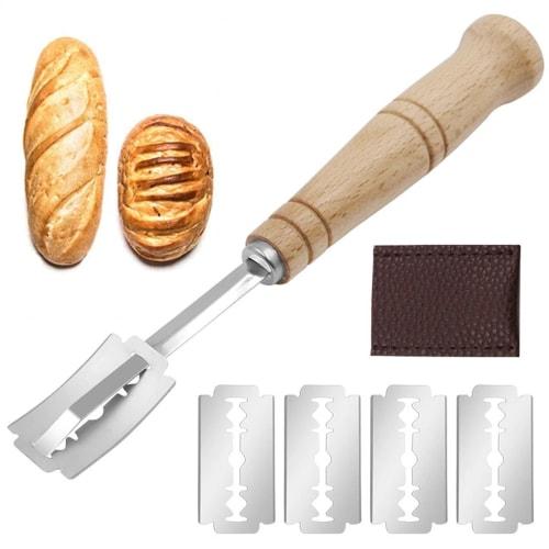 YACHUN Coupe Knife, Curved Knife with Replaceable Blades, Stainless Steel, for French Bread, with Cover, Slicer, Bread Making Tool, for Home and Comme