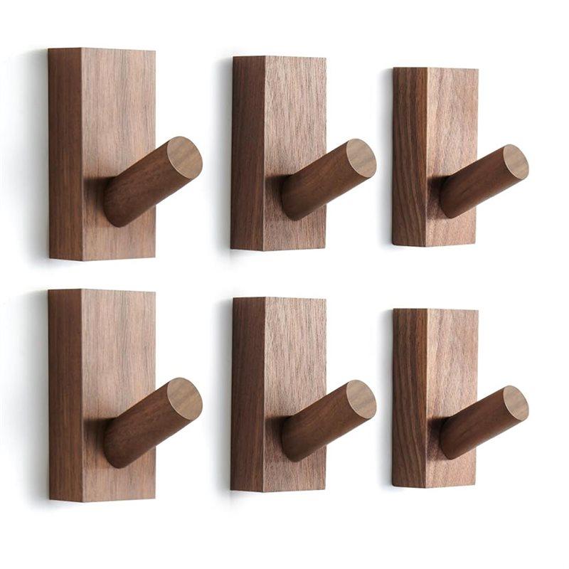 For Decorative Key Holder, Hat Rack, Stocking Wall Hanger- 6-Pack Retro Wooden Wall Hooks,For Bathroom Entryway Closets
