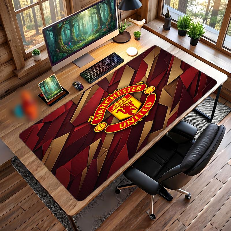 Alfombrilla de ratón grande impresa del Manchester United, alfombrilla de escritorio para gaming de goma suave antideslizante para decoración de oficina, portátil y ordenador