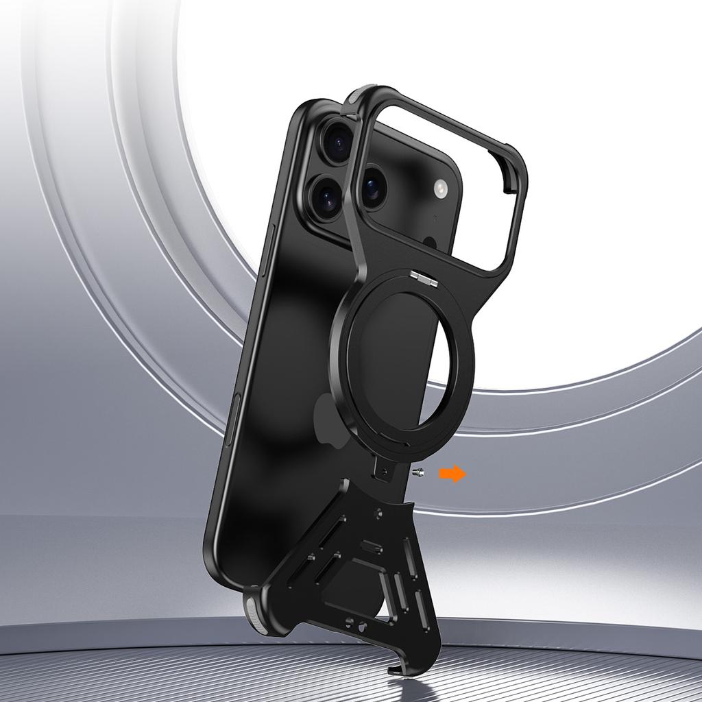 For iPhone 17 Pro Bumper Case Compatible with MagSafe Rotating Kickstand Metal Phone Cover