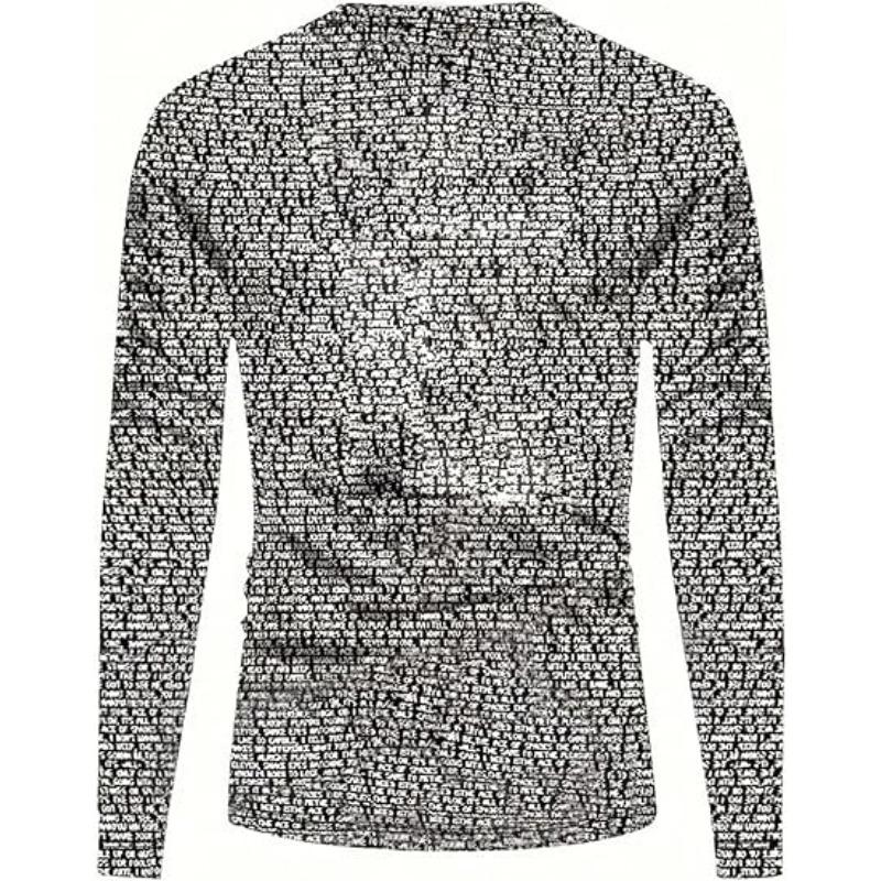 Summer Men's Letter Printed Long Sleeved T-shirt with Round Neck Casual Pattern Comfortable Top for Outdoor Daily Use