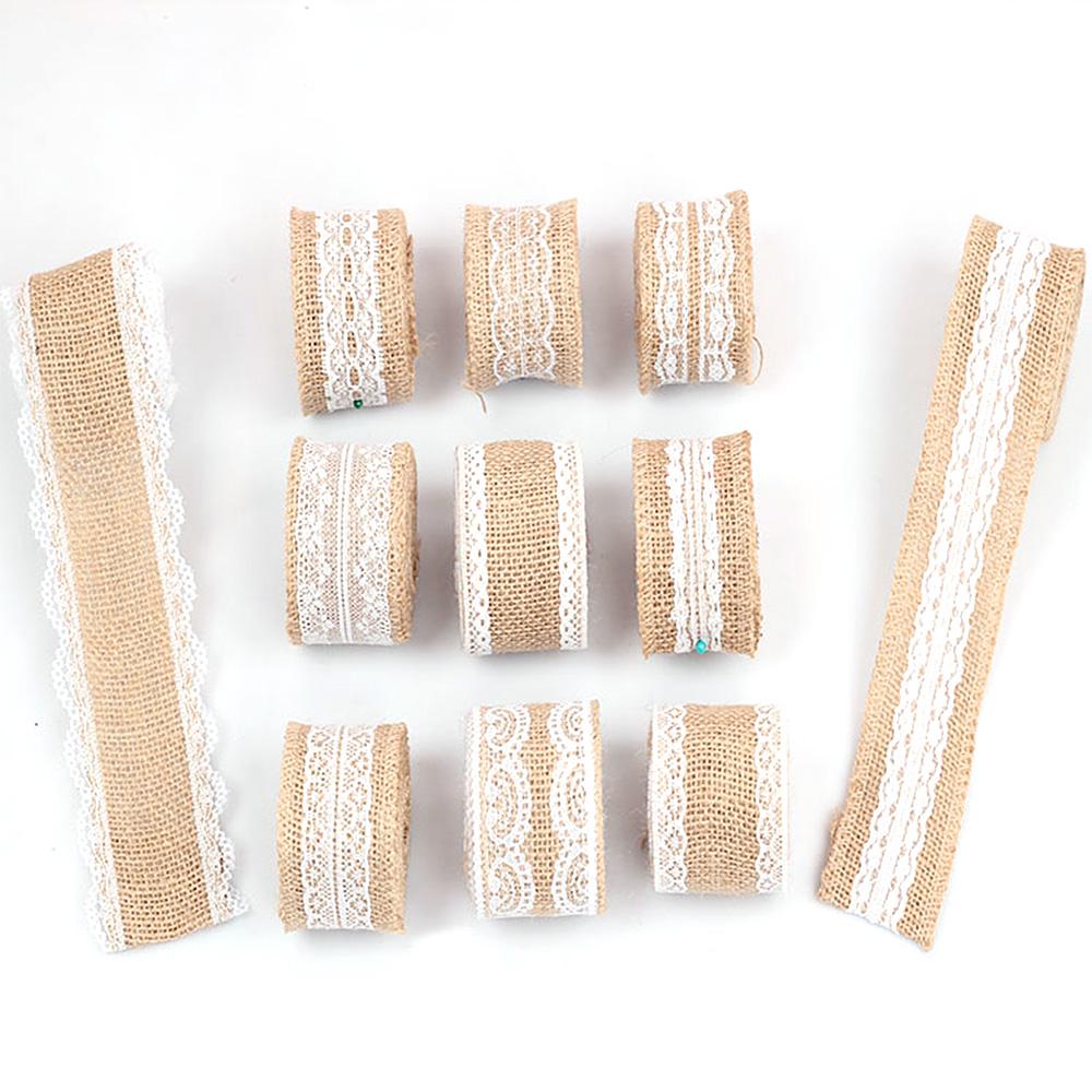 2m 50mm Width DIY Handmade Lace Linen Roll Natural Burlap Rolls for Wedding Present Gift Home Decoration Crafts Lace Linen