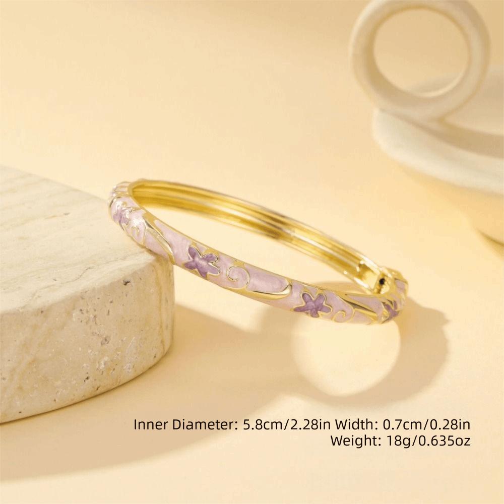 Fresh and Sweet Oil Drop Bracelet Five-Petal Flower Enamel Dropped Glaze Bangle  Minimalist Jewelry