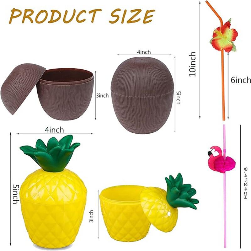 1pcs Tropical Pineapple Coconut Drinking Cup Juice Cups Straw Summer Luau Flamingo Birthday Beach Pool Party Hawaiian Decoration