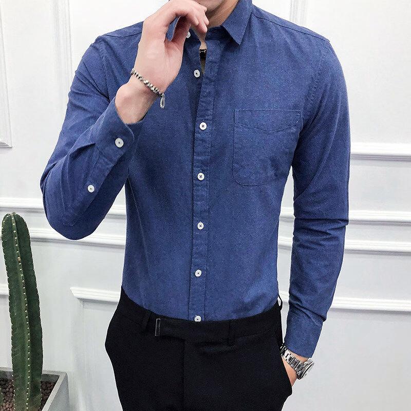 Hengyuanxiang Men's Long-Sleeve Business Casual Shirt