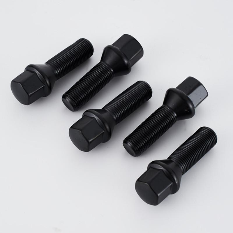 10pcs Cone Seat Lug Bolts Conical 17mm Hex 35mm/40mm/28mm Extended Shank Length m12x1.5,m14x1.25.m14x1.5 wheel bolts black