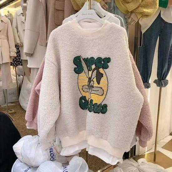 2026 Autumn/Winter Women's Velvet Lambswool Hoodie - Korean Style Student Loose Fit Jacket