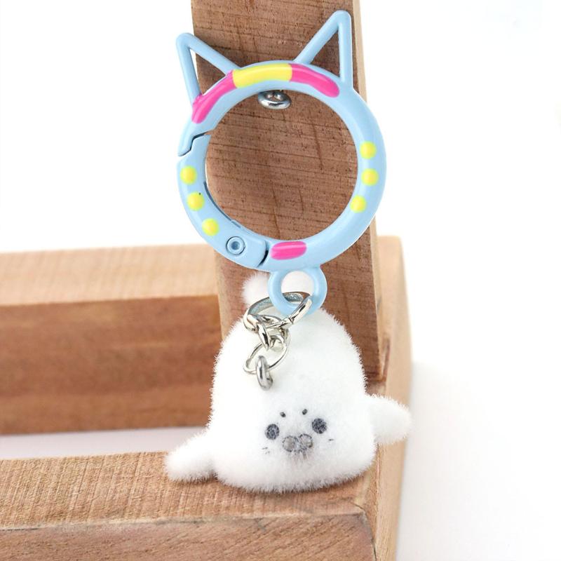 1Pcs Animal Plush Dolls Pendant Cute Flocking Resin Seal Love Keychain For Bag Mobile Phone Charms Home Decoration Crafts
