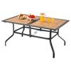 Outdoor Patio Dining Table, 150cm Long Rectangular Wood-Like Steel Slat Backyard Bistro Tables for 4-6, with 38mm Umbrella Hole, All-Weather Large