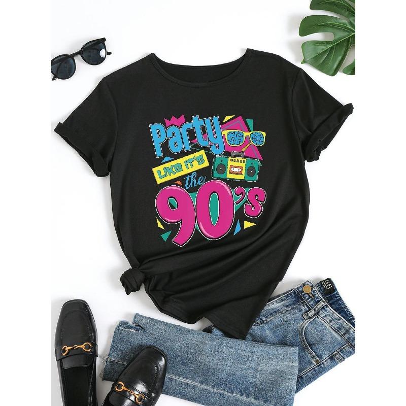 Damen Große Größen Vintage 90er Jahre T-Shirt Party Wie in den 90ern Slogan Retro Grafik Rundhals Kurzarm Themen Event Lässig Ganzjahres