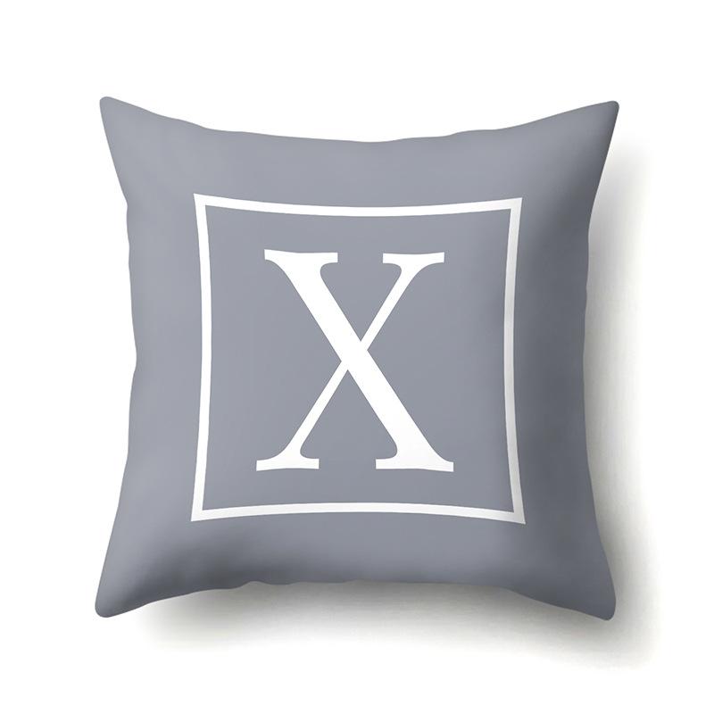 Polyester Pillow Case Gray Base Literary Home Car Decoration 26 English Letter Cushion Car Cushion Cover